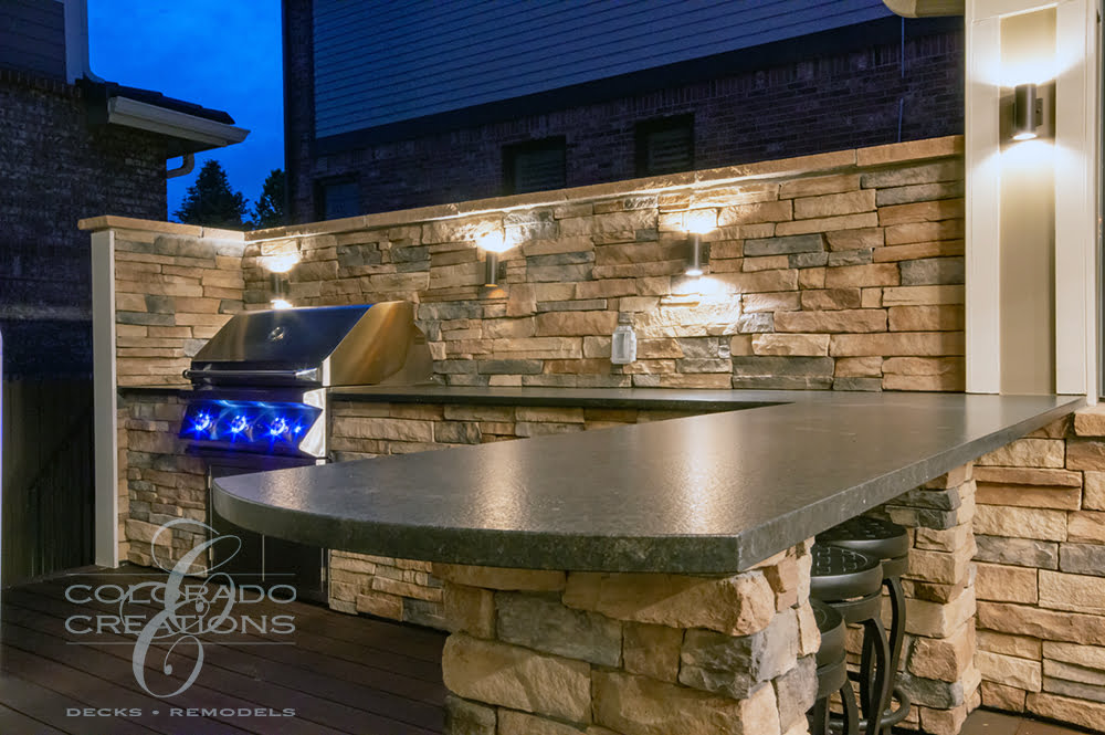 Englewood Deck - Luxury Outdoor Living at its Finest - Kitchen, Fireplace, and Bar Seating