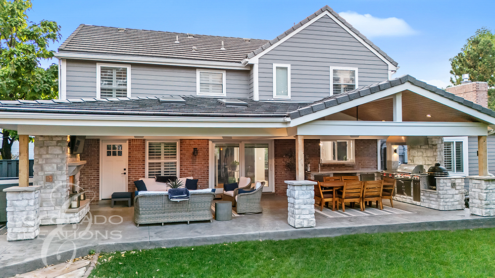 Highlands Ranch Covered Patio - Outdoor TV, Fireplace and Outdoor Kitchen