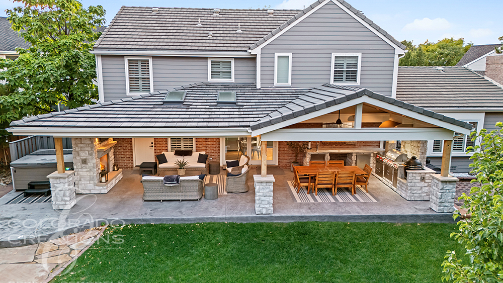Highlands Ranch Covered Patio - Outdoor TV, Fireplace and Outdoor Kitchen