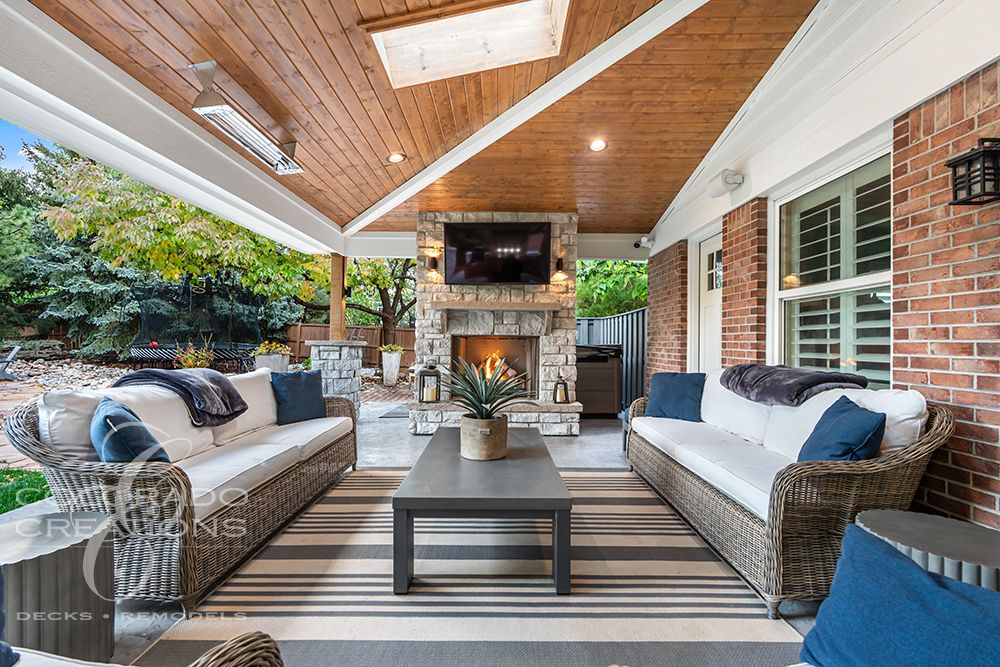 Highlands Ranch Covered Patio - Outdoor TV, Fireplace and Outdoor Kitchen