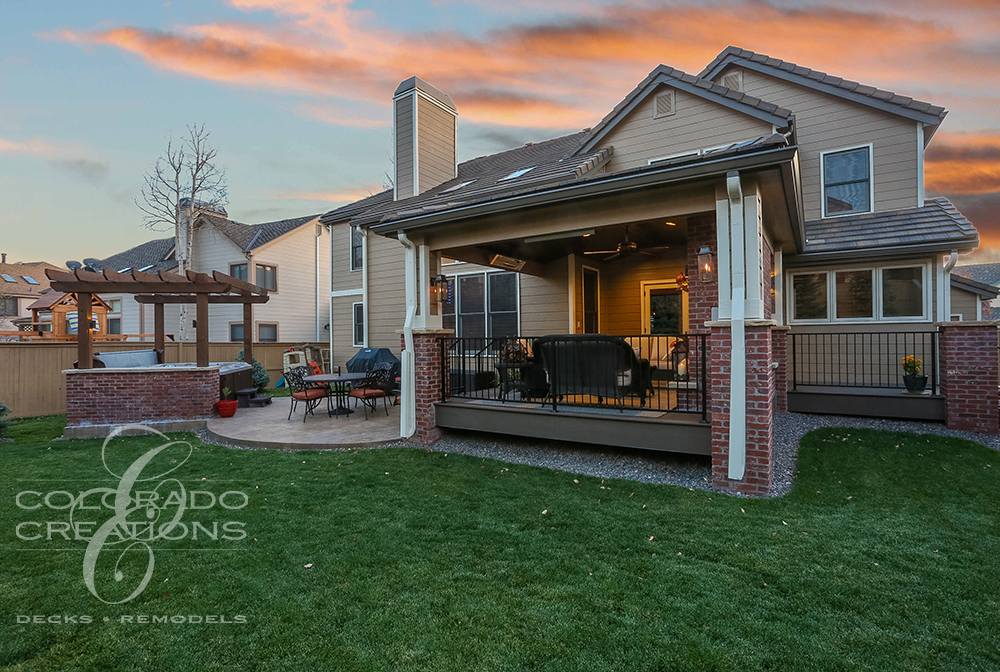 Lonetree Covered Deck, stamped patio, pergola and hot tub - High-End Luxury Outdoor Living!